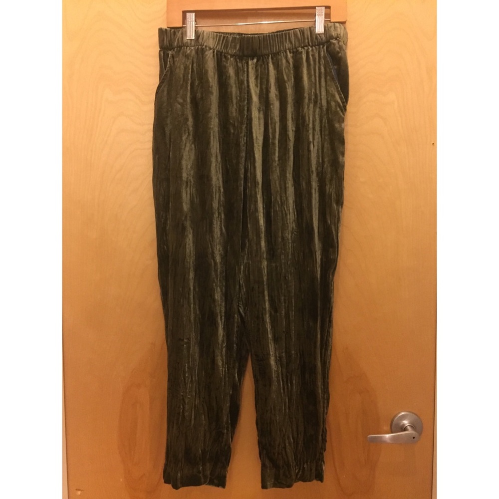 Anthropologie velvet olive green high-wasted pants